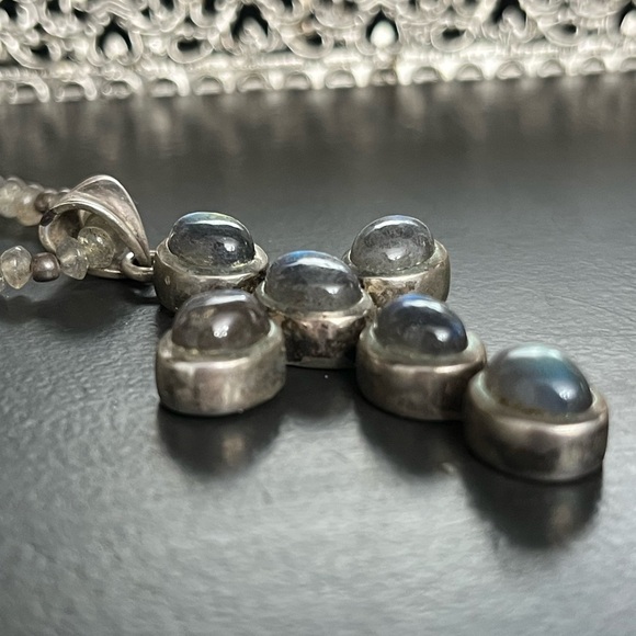 Doug Paulus India Sterling Silver 925 Labradorite Cross Pendant Bead Necklace - Picture 3 of 16
